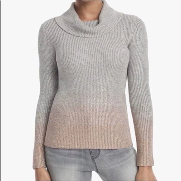 White House Black Market Sweaters - White House Black Market Silver Metallic Ombre Sweater Medium Cowl Neck Pullover